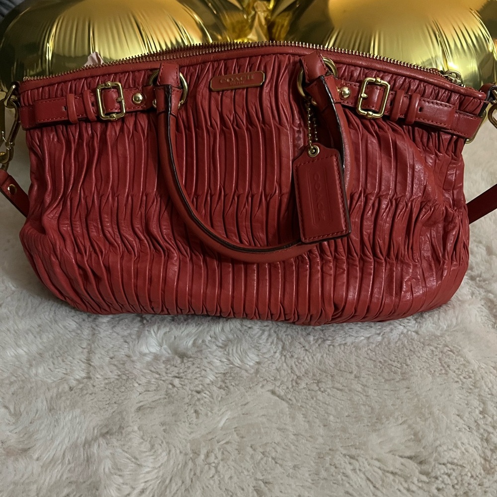 Coach Madison Gathered Sophia Orange/Red Leather Satchel - Like New (No Tag)